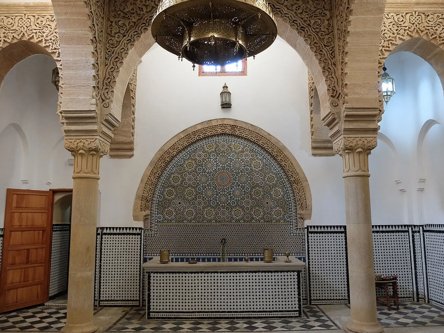 Domed stone interior of a traditional Moroccan hammam